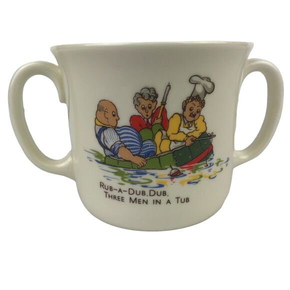 Vintage English Decorated Bone China Mug Two Handle Nursery Rhyme Rub-A-Dub Dub - Picture 1 of 7